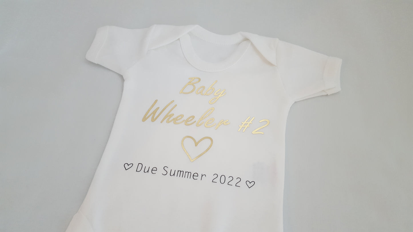 Gold Glitter Baby Announcement Vest | Personalised Pregnancy Reveal | Baby Shower Gift | Add Name & Due Date