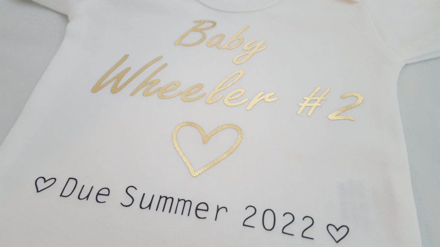 Gold Glitter Baby Announcement Vest | Personalised Pregnancy Reveal | Baby Shower Gift | Add Name & Due Date