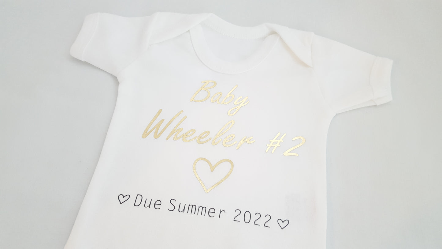 Gold Glitter Baby Announcement Vest | Personalised Pregnancy Reveal | Baby Shower Gift | Add Name & Due Date