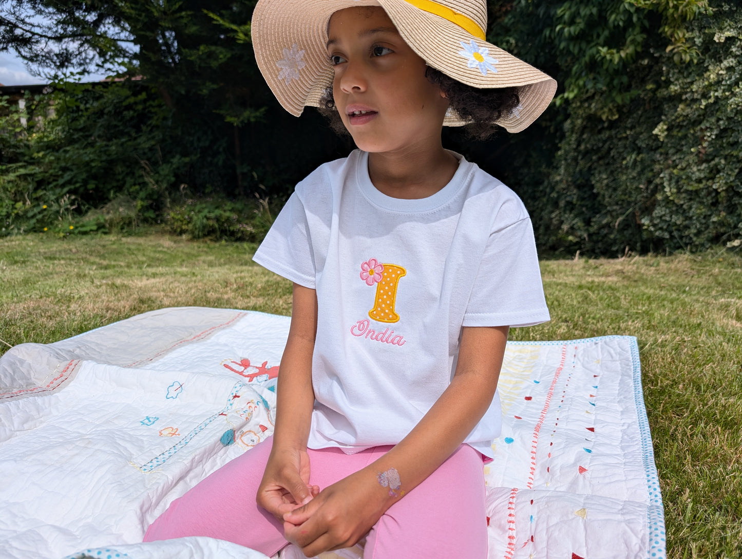 Girls Personalised Embroidered Flower T-shirt