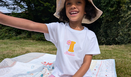 Girls Personalised Embroidered Flower T-shirt