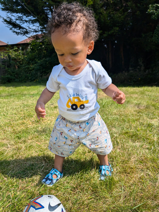 Baby Gift | Baby Digger Embroidered One Baby Grow | Digger Boy Baby Bodysuit