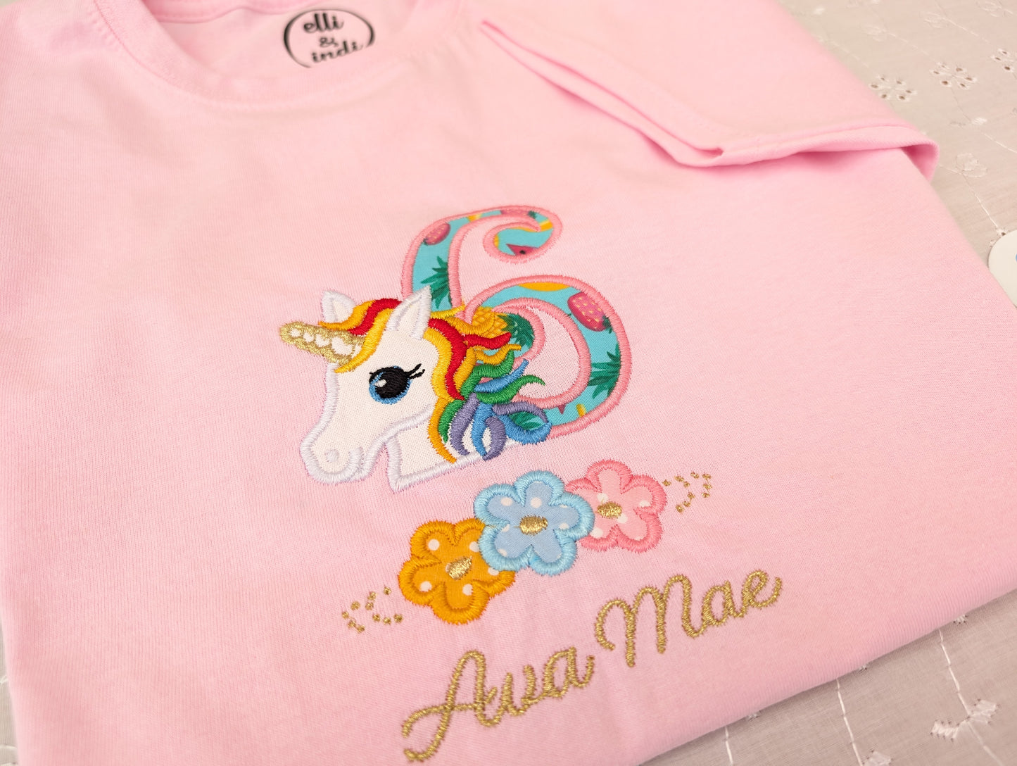 Girls Pink Unicorn Birthday T-shirt