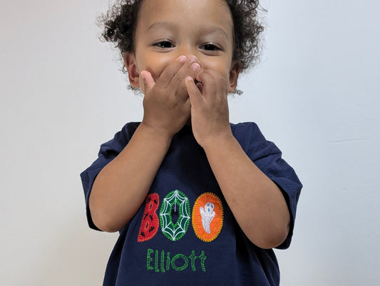 Personalised Spooky Halloween T-shirt - Boo Ghost, Bats & Spiders