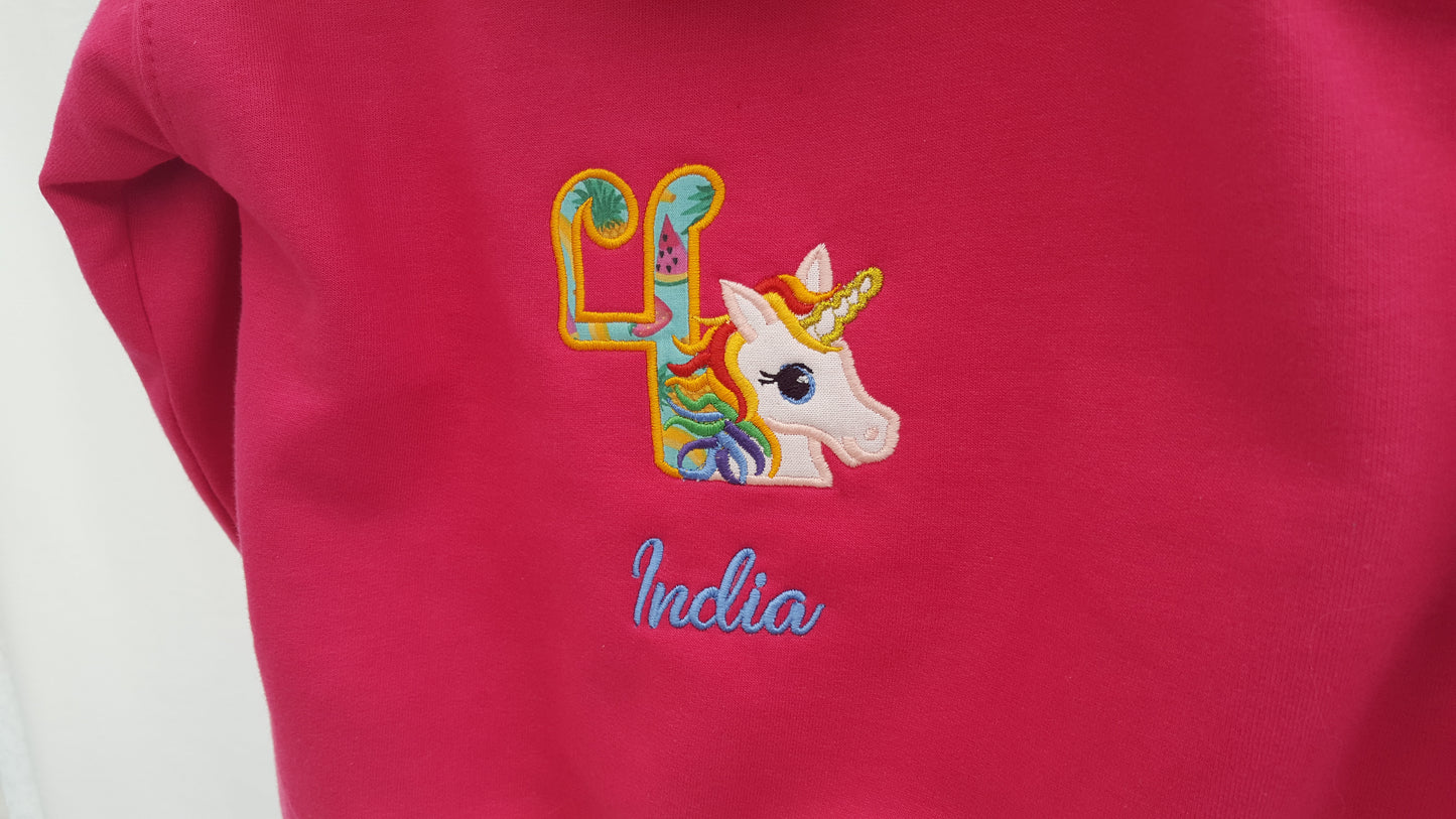 Personalised Unicorn Embroidered  Zoodie (Zip Hood)