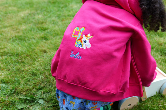 Personalised Unicorn Embroidered  Zoodie (Zip Hood)