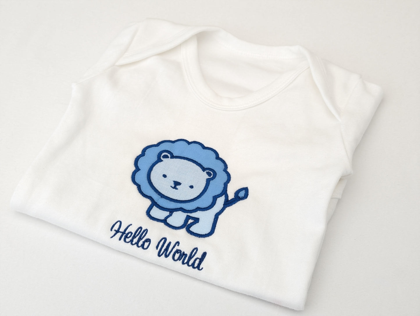 Hello World Embroidered Baby Lion Top