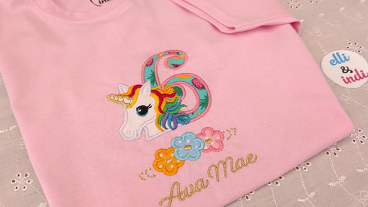 Girls Pink Unicorn Birthday T-shirt