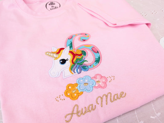 Girls Pink Unicorn Birthday T-shirt