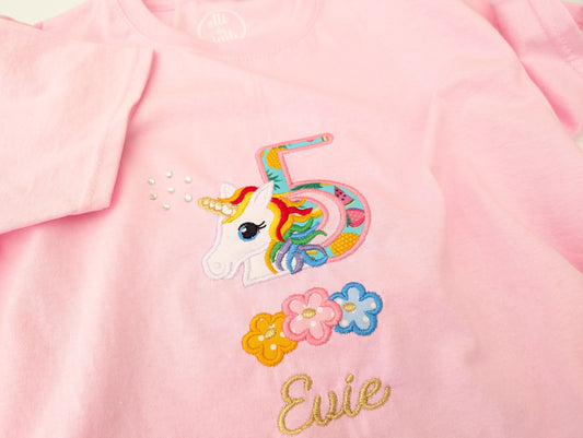 Girls Personalised Embroidery | Unicorn T- shirt