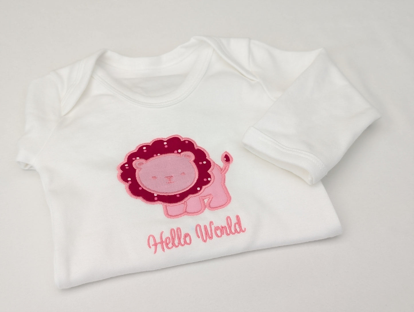 Hello World Embroidered Baby Lion Top