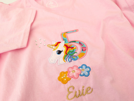 Girls Personalised Embroidery | Unicorn T- shirt